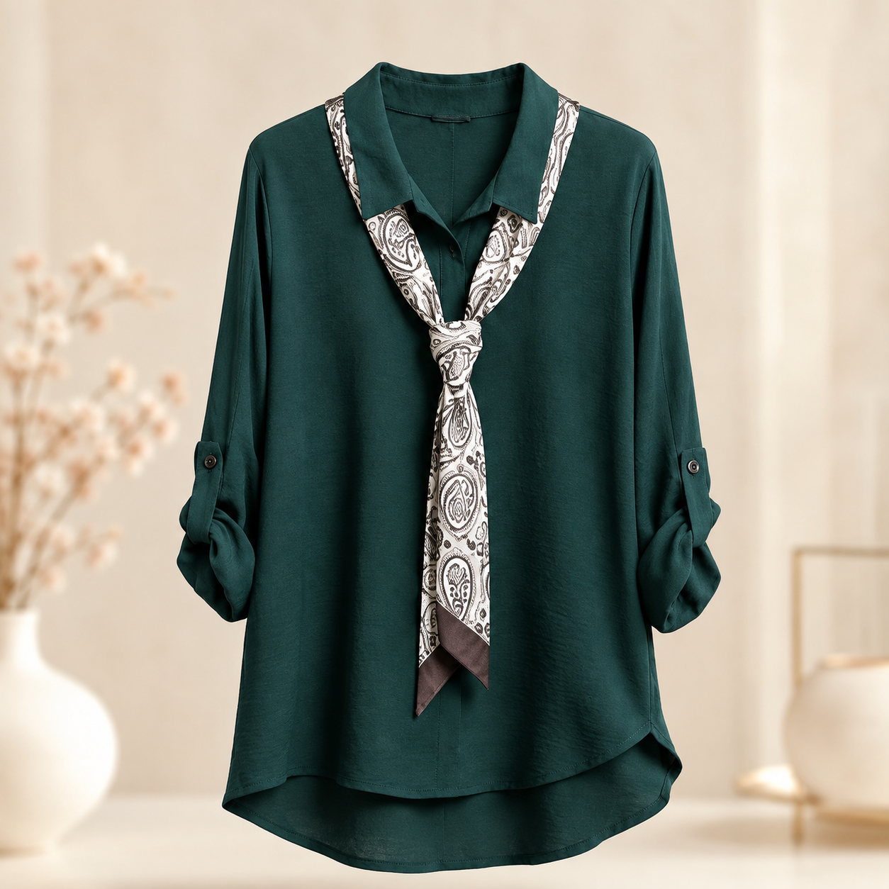 Blusa Fluida com Lenço Paisley