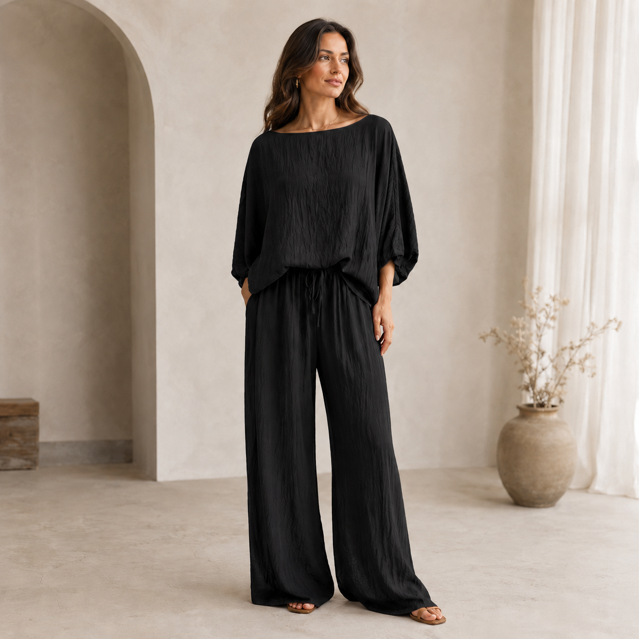 Conjunto Fluido com Calça Wide Leg