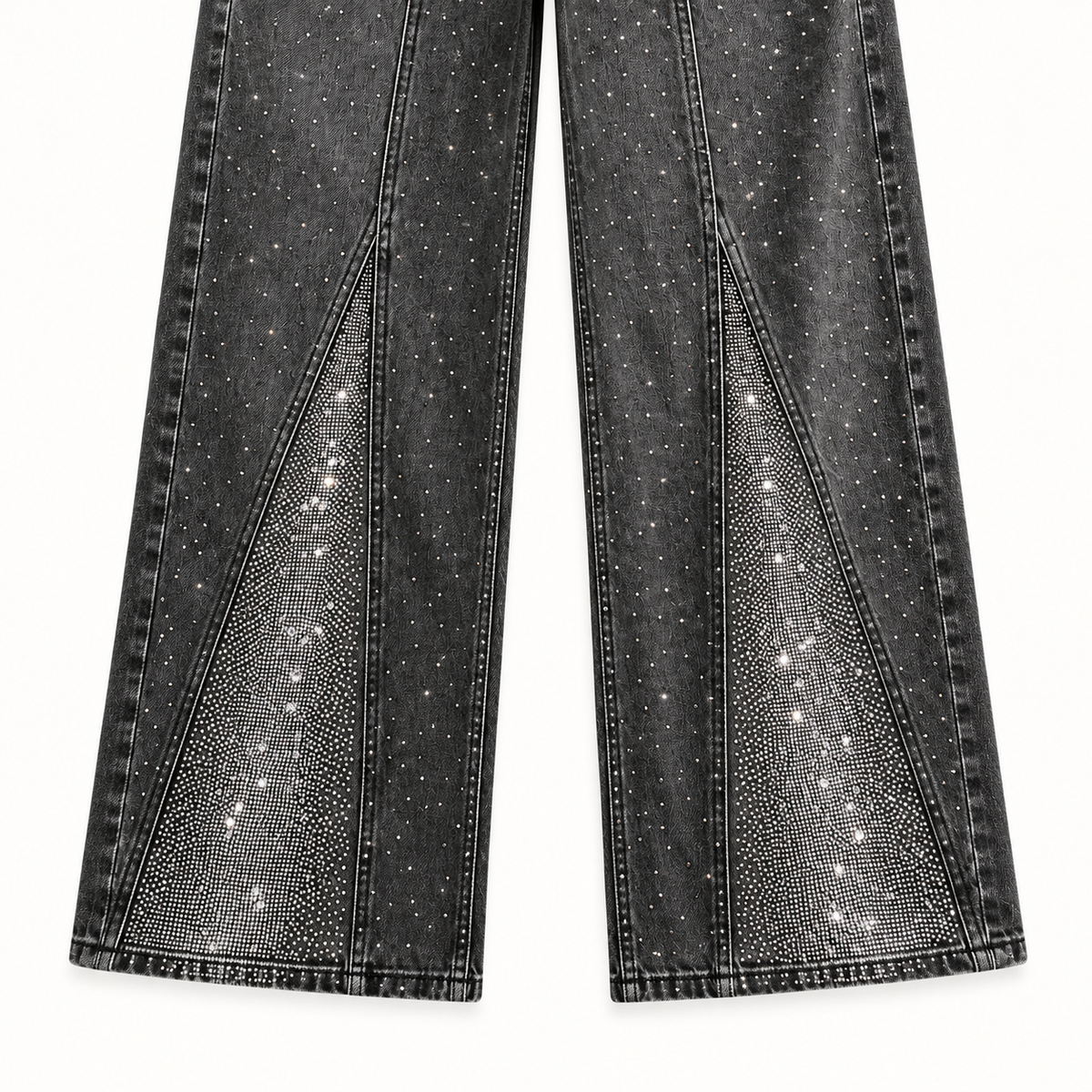 Calças Wide Leg em Ganga com Brilhantes