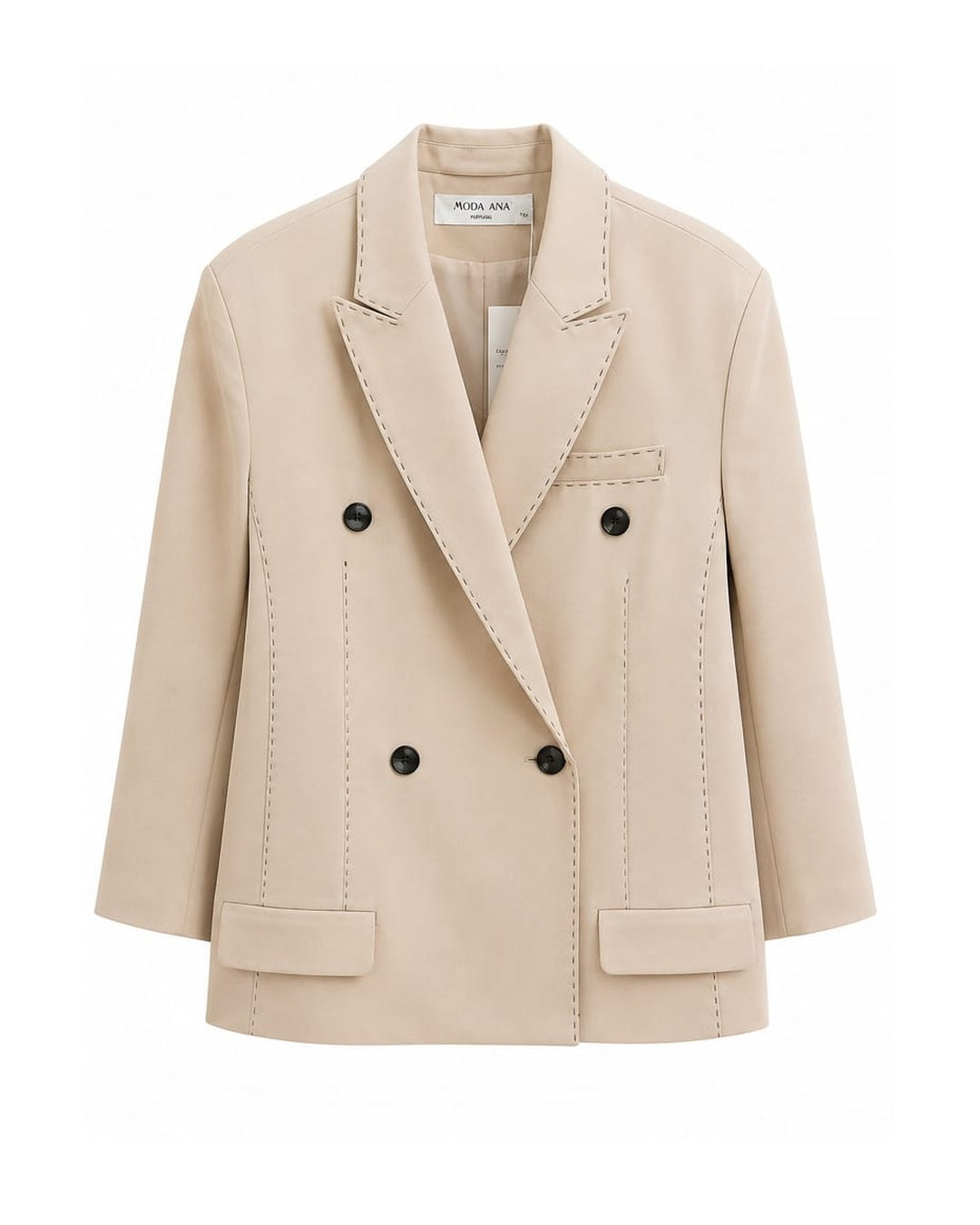 Blazer Oversize MODA ANA com Pesponto Contrastante - Bege ou Chocolate
