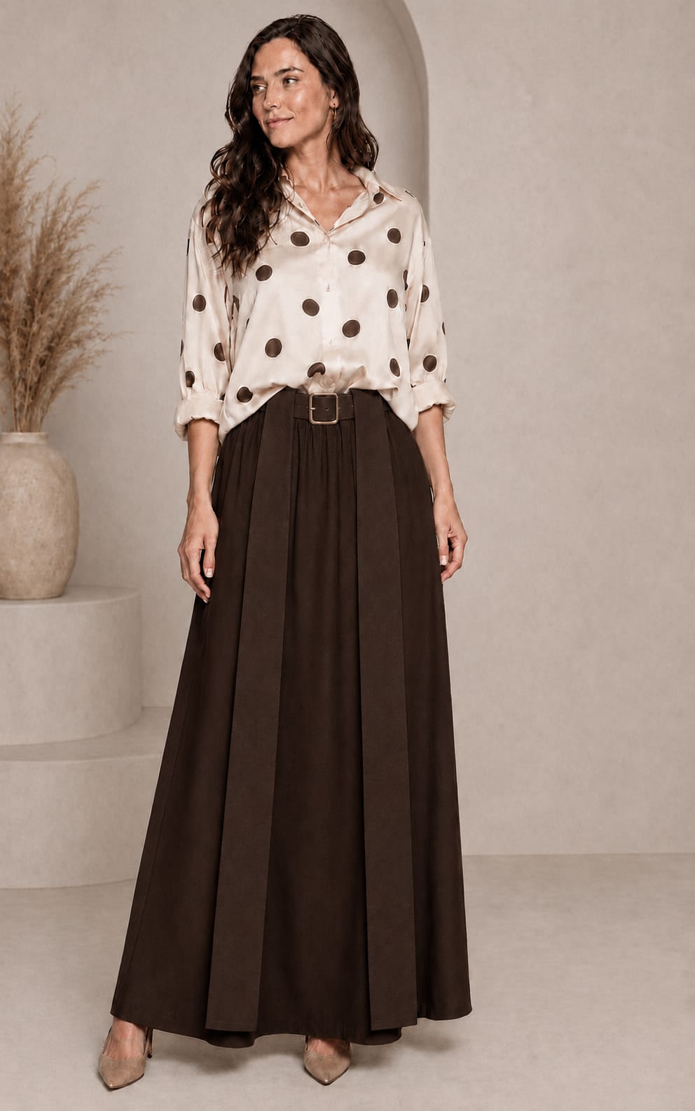 Saia Comprida Fluida com Cinto – Preto, Chocolate ou Bordeaux