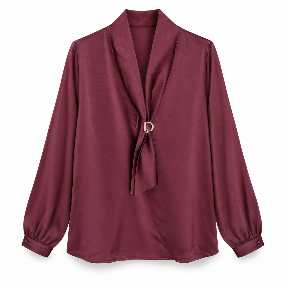 Blusa Acetinada com Alfinete Dourado Removível