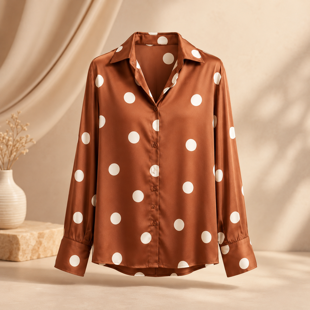 Blusa Acetinada às Bolinhas