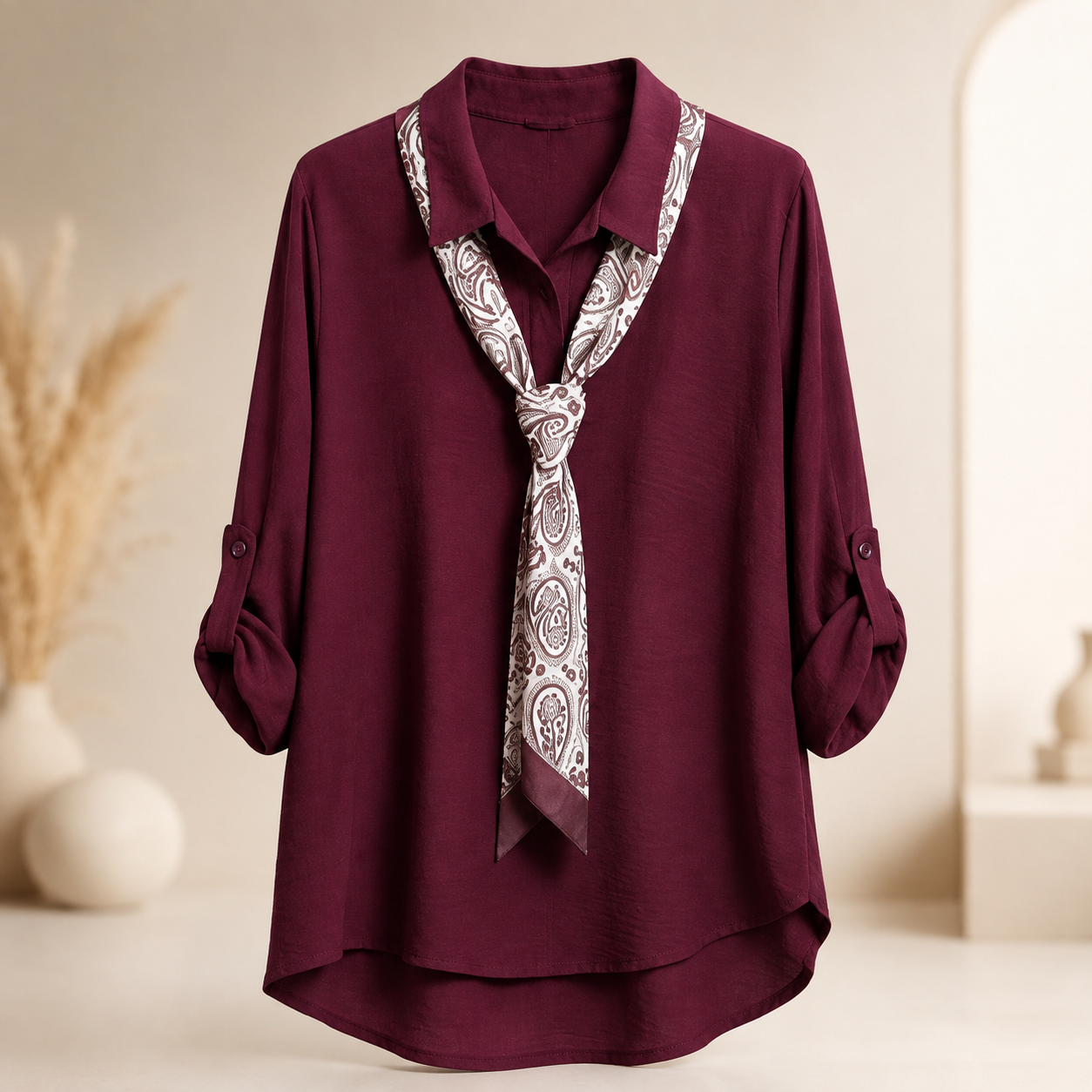 Blusa Fluida com Lenço Paisley