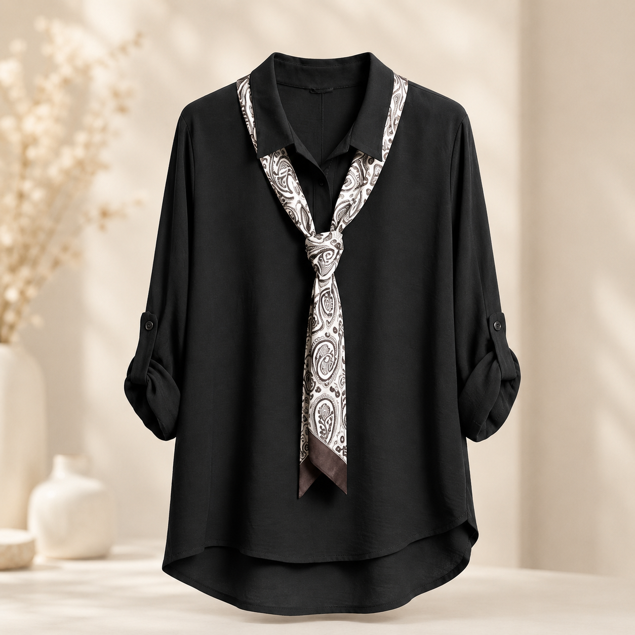 Blusa Fluida com Lenço Paisley