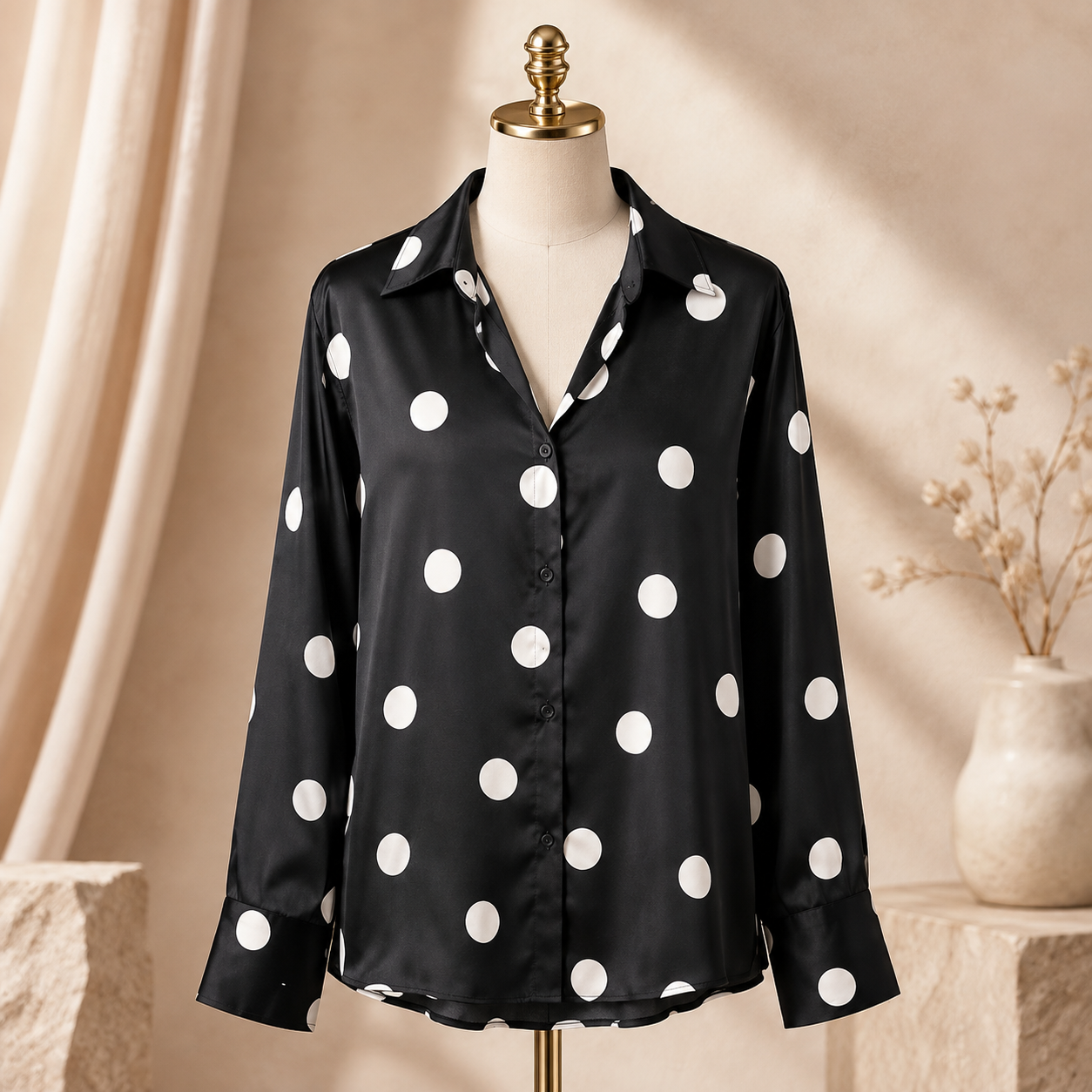 Blusa Acetinada às Bolinhas