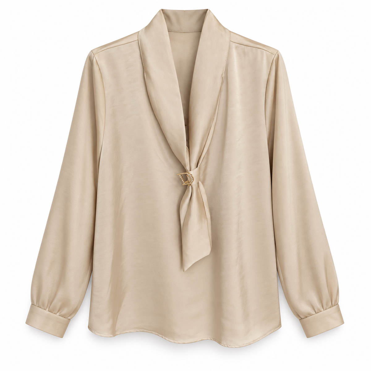 Blusa Acetinada com Alfinete Dourado Removível