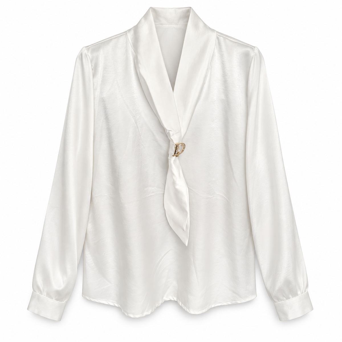 Blusa Acetinada com Alfinete Dourado Removível