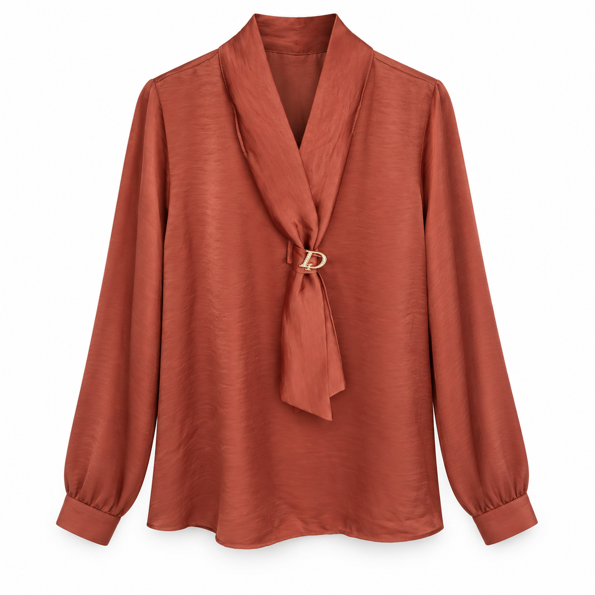 Blusa Acetinada com Alfinete Dourado Removível