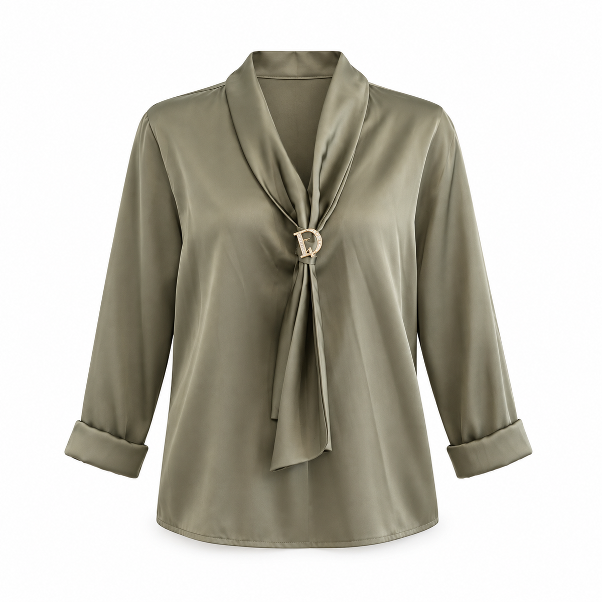 Blusa Acetinada com Alfinete Dourado Removível