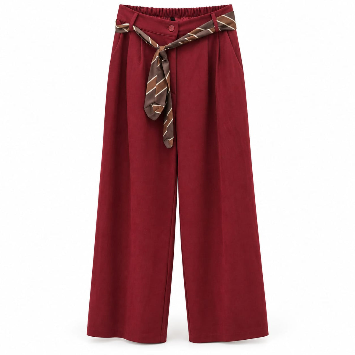 Calças Wide Leg em Pele de Pêssego com Lenço