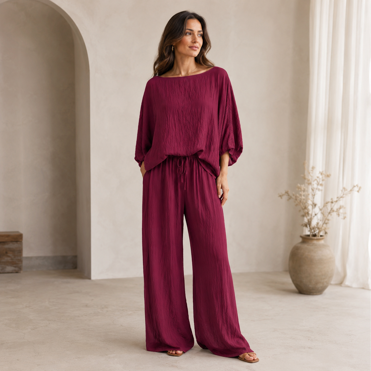 Conjunto Fluido com Calça Wide Leg