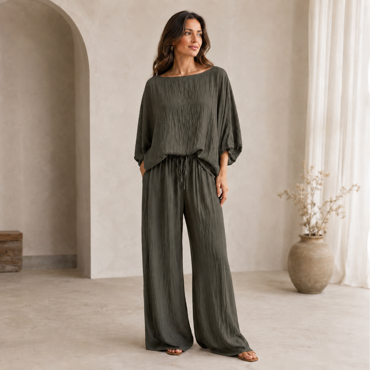 Conjunto Fluido com Calça Wide Leg