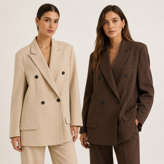 Blazer Oversize MODA ANA com Pesponto Contrastante - Bege ou Chocolate