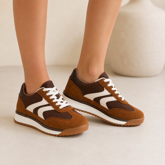Ténis Retro Castanho com Listas Off-White
