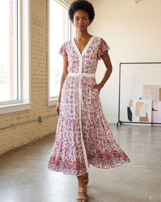 Vestido Floral com botões